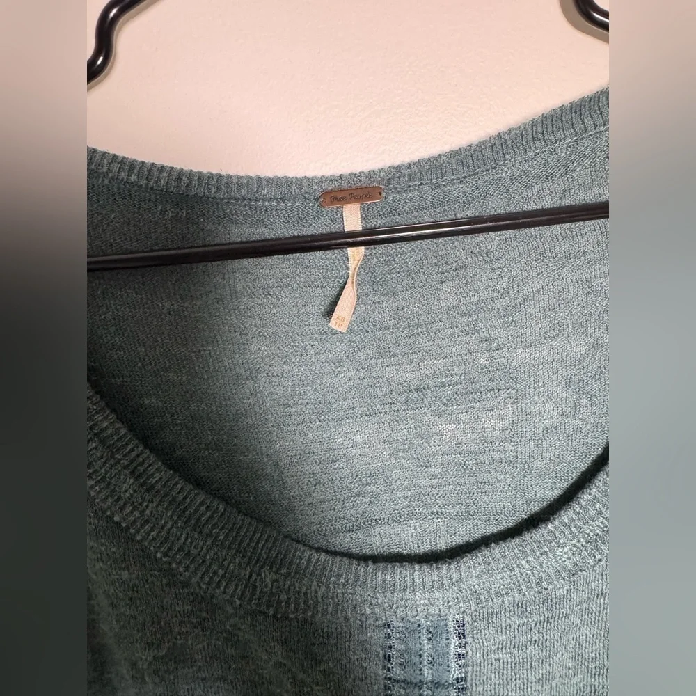 Free People Teal Knit Long Sleeve Top Small Boho Lightweight Sweater
